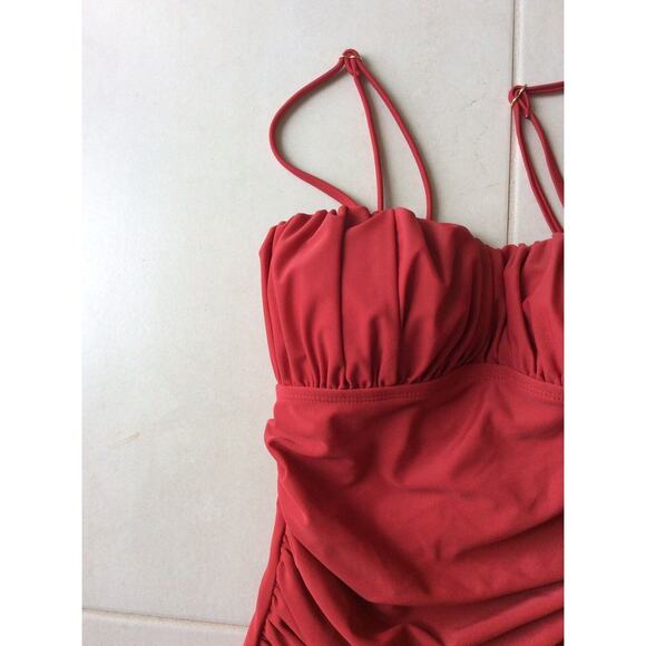 No Brand Swim One Piece Swimsuit Pleated Ruched Swimwear Rust - Picture 3 of 8